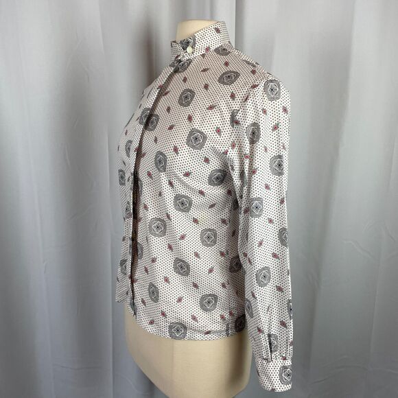 Pendleton Vintage Top Size 6 Petite White Gray Geometric Secretary Cotton 90s - Picture 6 of 13